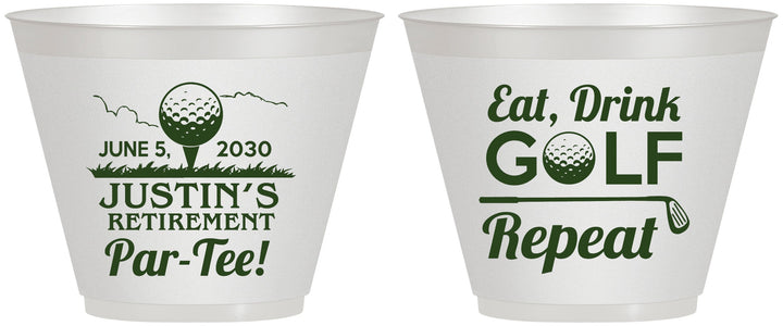Custom Retirement 9 oz Wine Frosted Cups - Eat Drink Golf Repeat | 150005