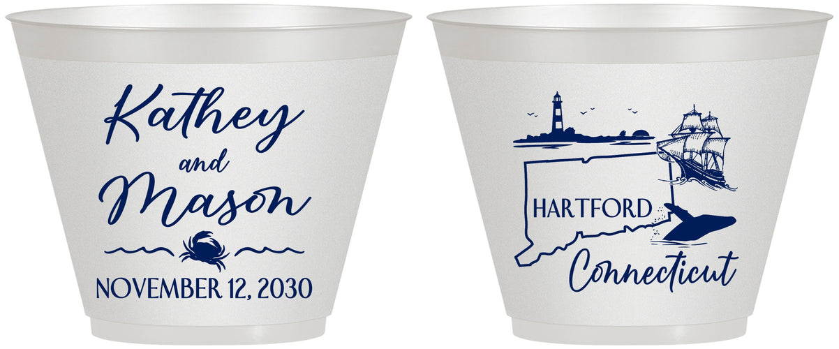 Custom Wedding 9 oz Wine Frosted Cups - Connecticut | 156