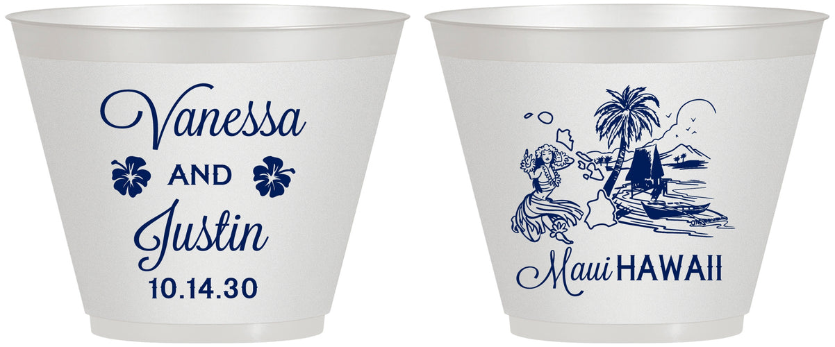 Custom Wedding 9 oz Wine Frosted Cups - Hawaii | 160