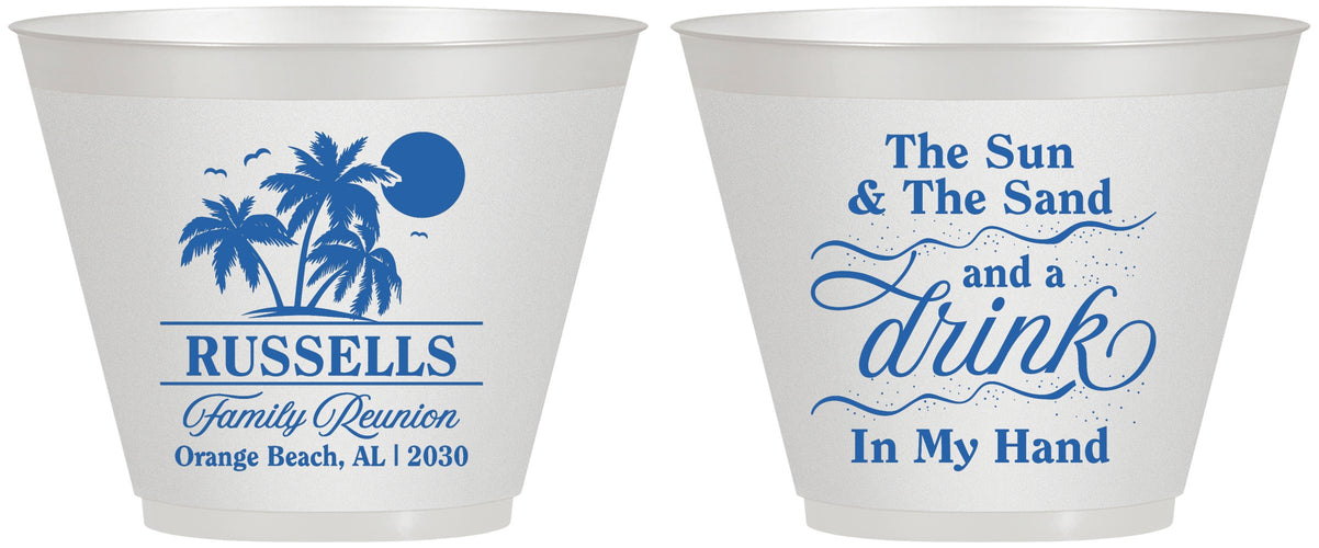 Custom Family Reunion 9 oz Wine Frosted Cups - Sun Sand Drink Beach | 160015