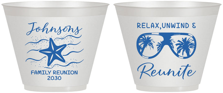 Custom Family Reunion 9 oz Wine Frosted Cups - Relax Unwind Reunite | 160019