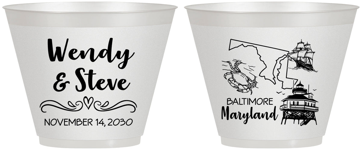 Custom Wedding 9 oz Wine Frosted Cups - Maryland | 169