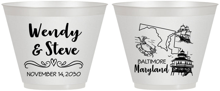 Custom Wedding 9 oz Wine Frosted Cups - Maryland | 169