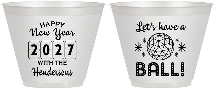 Custom New Years 9 oz Wine Frosted Cups - 2027 Lets Have A Ball | 170001