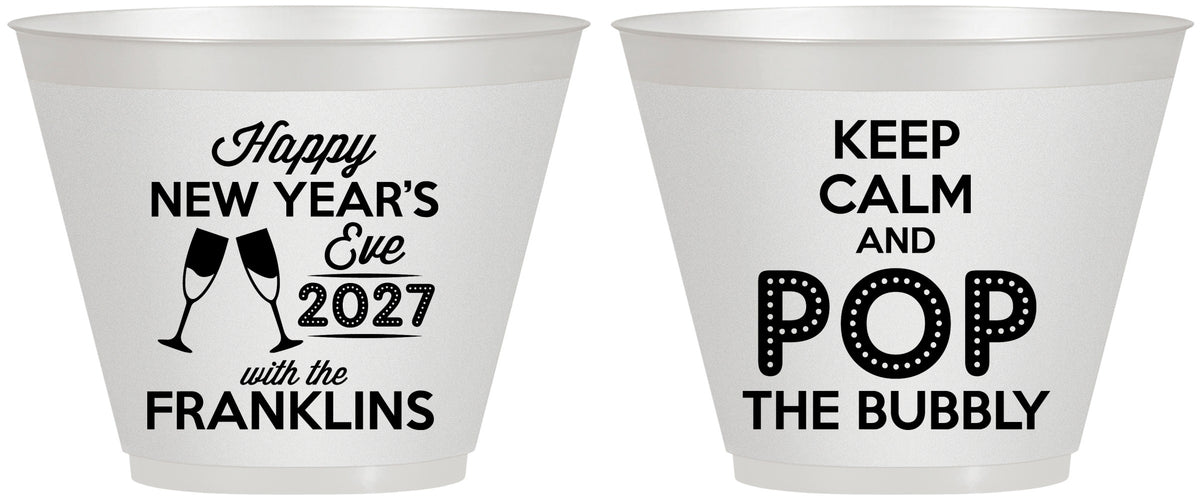 Custom New Years 9 oz Wine Frosted Cups - 2027 Pop The Bubbly | 170006