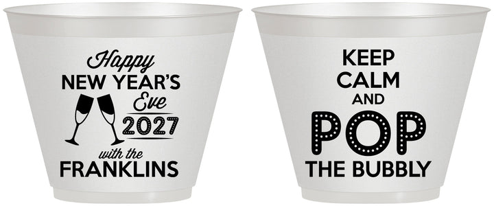 Custom New Years 9 oz Wine Frosted Cups - 2027 Pop The Bubbly | 170006