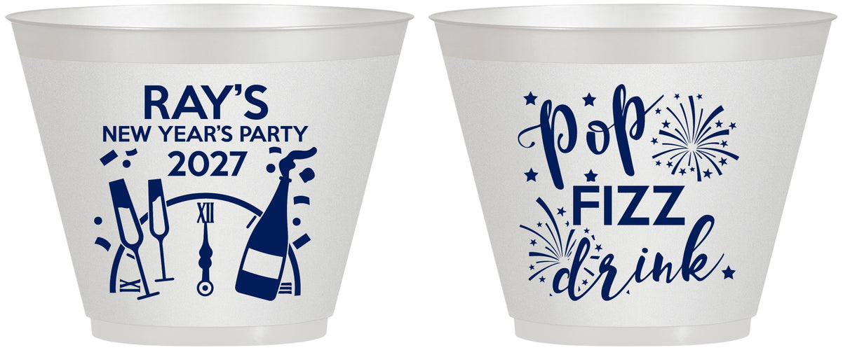 Custom New Years 9 oz Wine Frosted Cups - 2027 Pop Fizz Drink | 170007