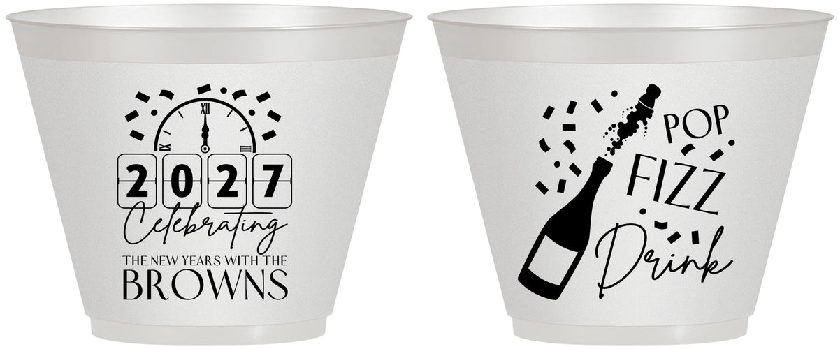 Custom New Years 9 oz Wine Frosted Cups - 2027 Pop Fizz Drink | 170009