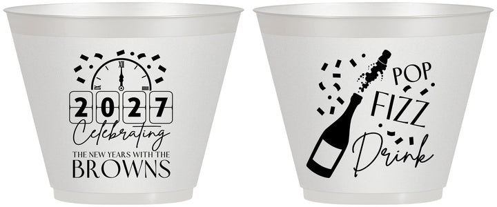 Custom New Years 9 oz Wine Frosted Cups - 2027 Pop Fizz Drink | 170009