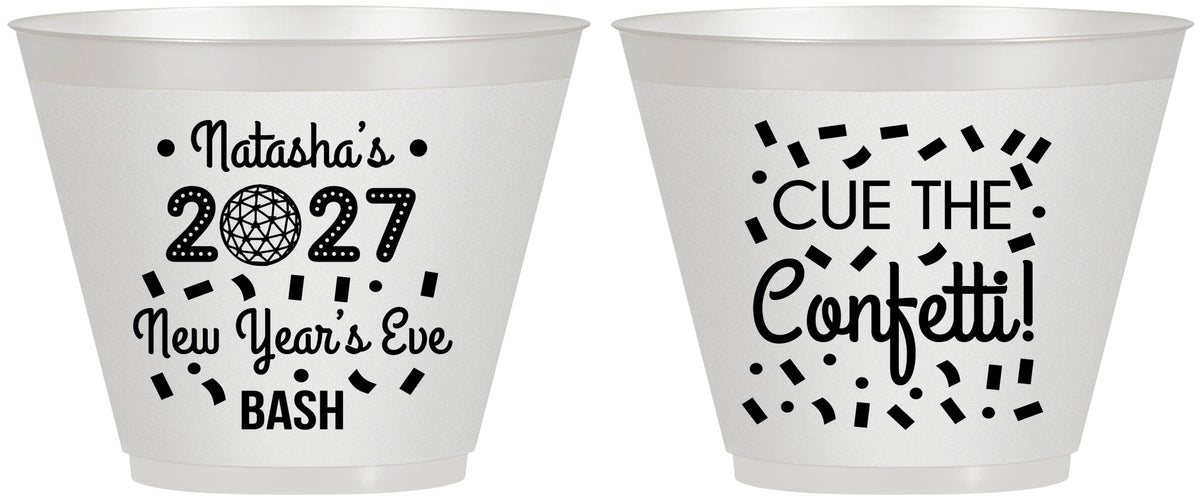 Custom New Years 9 oz Wine Frosted Cups - 2027 Nye Confetti | 170012