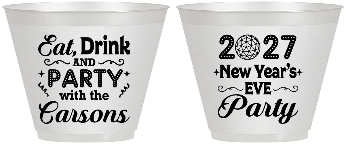 Custom New Years 9 oz Wine Frosted Cups - 2027 Eat Drink Party | 170022