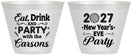 Custom New Years 9 oz Wine Frosted Cups - 2027 Eat Drink Party | 170022