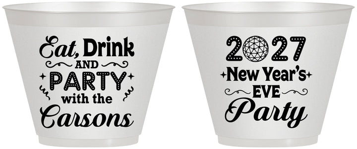 Custom New Years 9 oz Wine Frosted Cups - 2027 Eat Drink Party | 170022