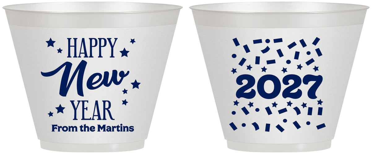 Custom New Years 9 oz Wine Frosted Cups - 2027 Confetti | 170027
