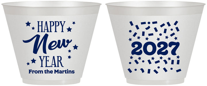 Custom New Years 9 oz Wine Frosted Cups - 2027 Confetti | 170027