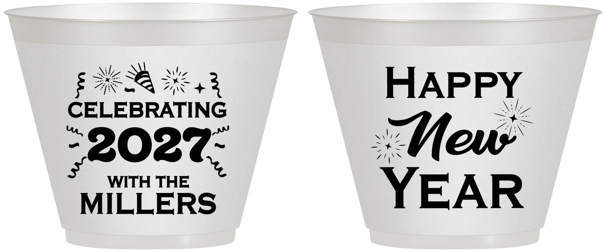 Custom New Years 9 oz Wine Frosted Cups - 2027 Nye Confetti | 170028