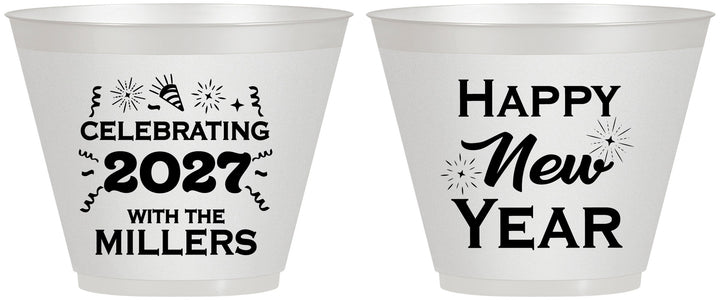 Custom New Years 9 oz Wine Frosted Cups - 2027 Nye Confetti | 170028