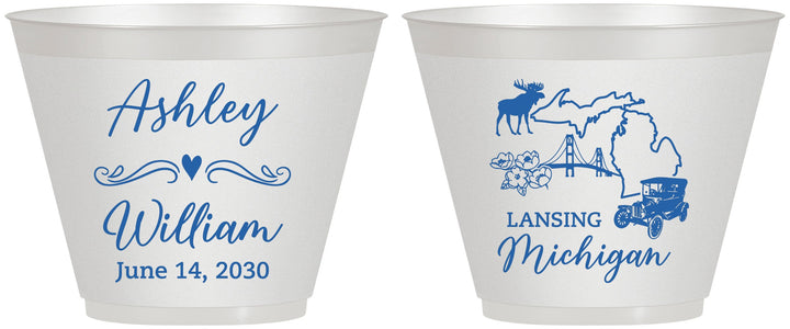 Custom Wedding 9 oz Wine Frosted Cups - Michigan | 171