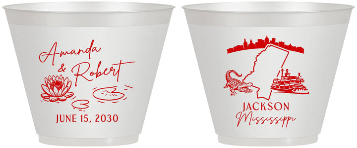Custom Wedding 9 oz Wine Frosted Cups - Mississippi | 173