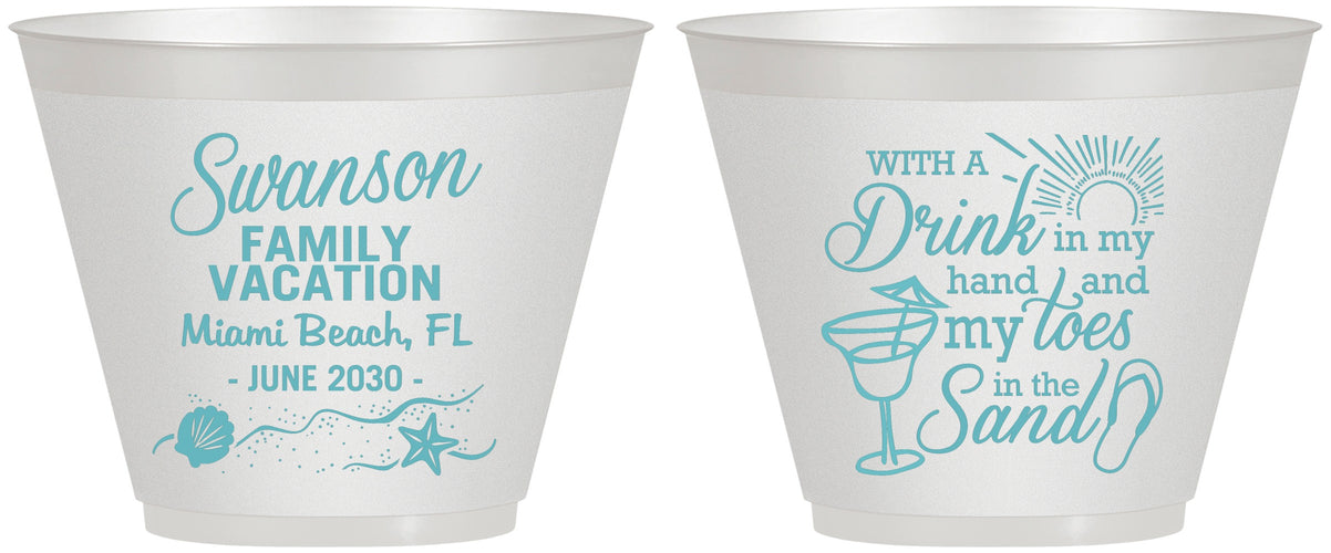 Custom Family Vacation 9 oz Wine Frosted Cups - Beach Toes In The Sand | 180000