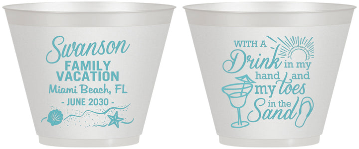 Custom Family Vacation 9 oz Wine Frosted Cups - Beach Toes In The Sand | 180000