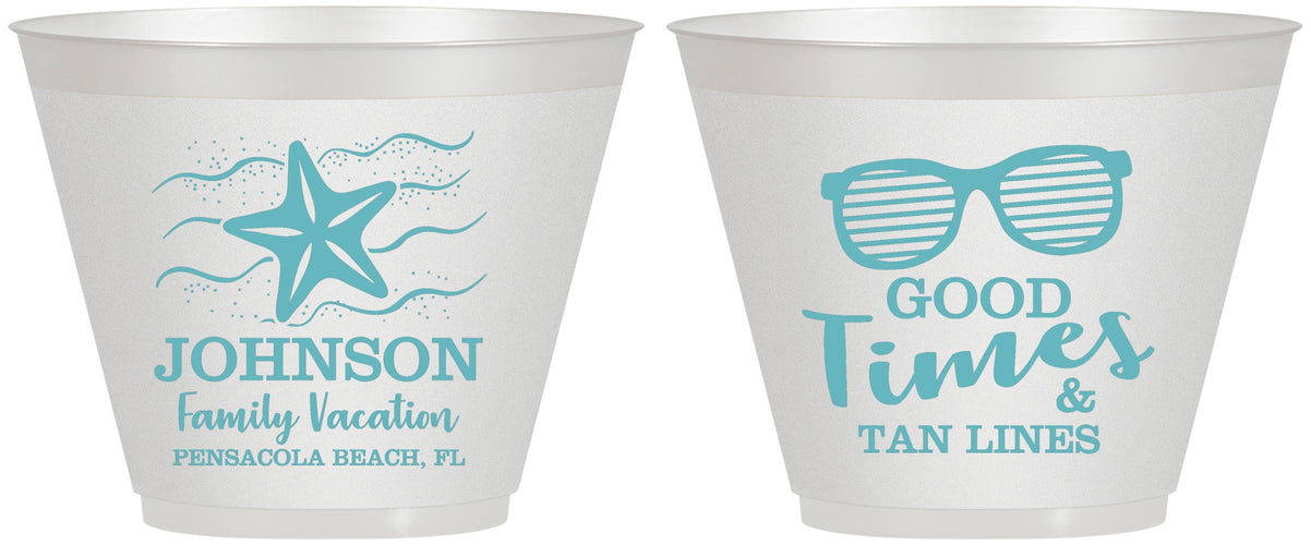 Custom Family Vacation 9 oz Wine Frosted Cups - Good Times Tan Lines | 180003