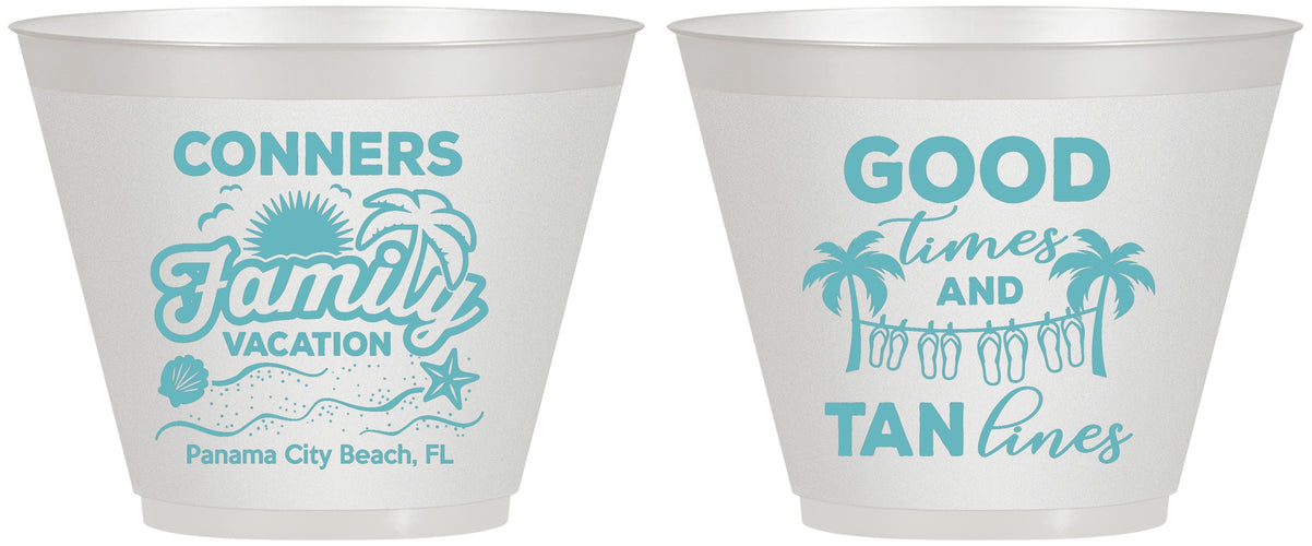 Custom Family Vacation 9 oz Wine Frosted Cups - Good Times Tan Lines | 180005