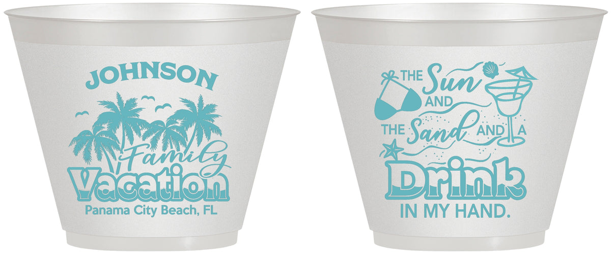 Custom Family Vacation 9 oz Wine Frosted Cups - Sun And Sand Beach | 180007