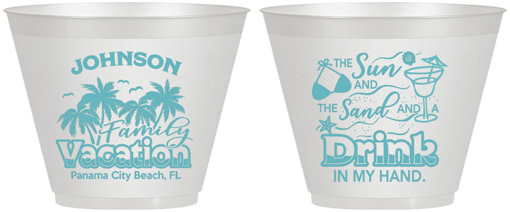 Custom Family Vacation 9 oz Wine Frosted Cups - Sun And Sand Beach | 180007