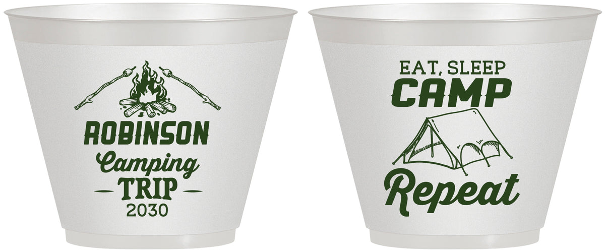 Custom Family Vacation 9 oz Wine Frosted Cups - Eat Sleep Camp Repeat | 180014