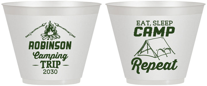 Custom Family Vacation 9 oz Wine Frosted Cups - Eat Sleep Camp Repeat | 180014