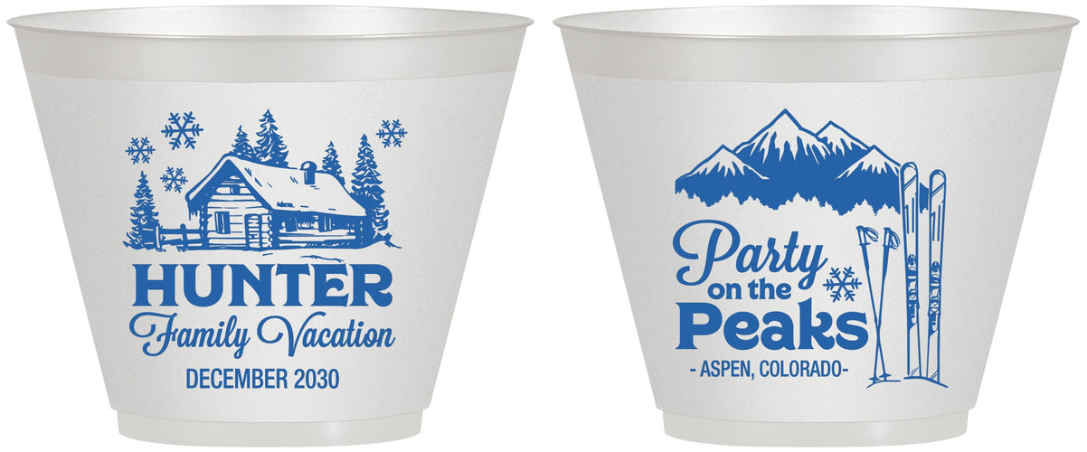 Custom Family Vacation 9 oz Wine Frosted Cups - Ski Trip Peaks | 180020