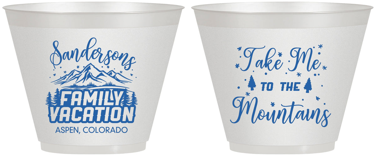 Custom Family Vacation 9 oz Wine Frosted Cups - Ski Trip Peaks | 180023