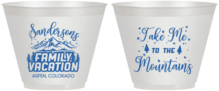 Custom Family Vacation 9 oz Wine Frosted Cups - Ski Trip Peaks | 180023