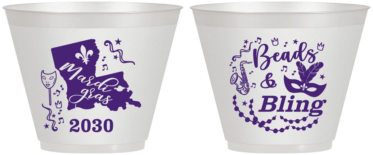 Custom Mardi Gras 9 oz Wine Frosted Cups - Beads And Bling | 190002