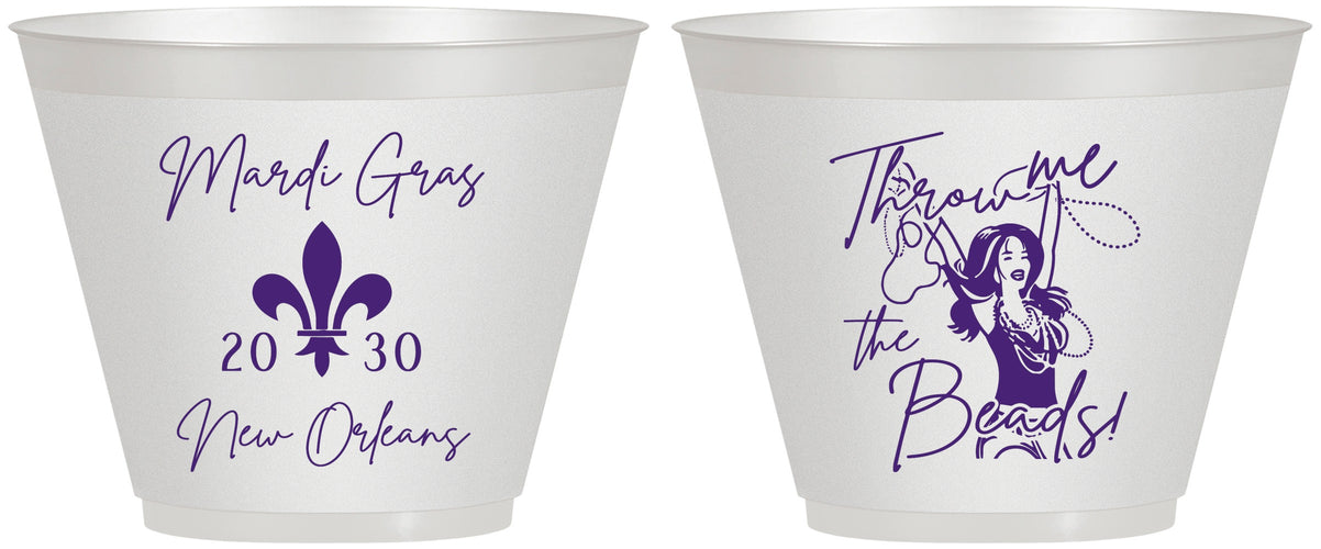 Custom Mardi Gras 9 oz Wine Frosted Cups - Throw Me The Beads | 190008
