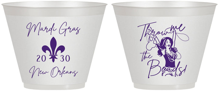 Custom Mardi Gras 9 oz Wine Frosted Cups - Throw Me The Beads | 190008