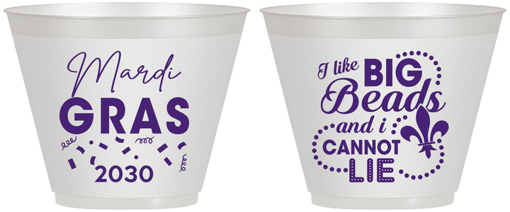 Custom Mardi Gras 9 oz Wine Frosted Cups - Big Bead Fleur De Lis | 190018