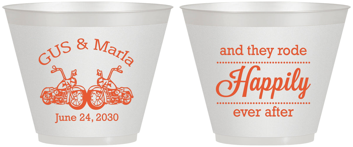 Custom Wedding 9 oz Wine Frosted Cups - Happily Ever After Motorcycle | 200