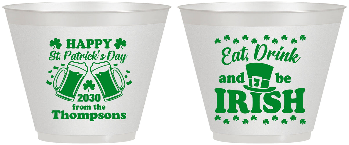 Custom St Patricks Day 9 oz Wine Frosted Cups - Eat Drink Be Irish | 200002