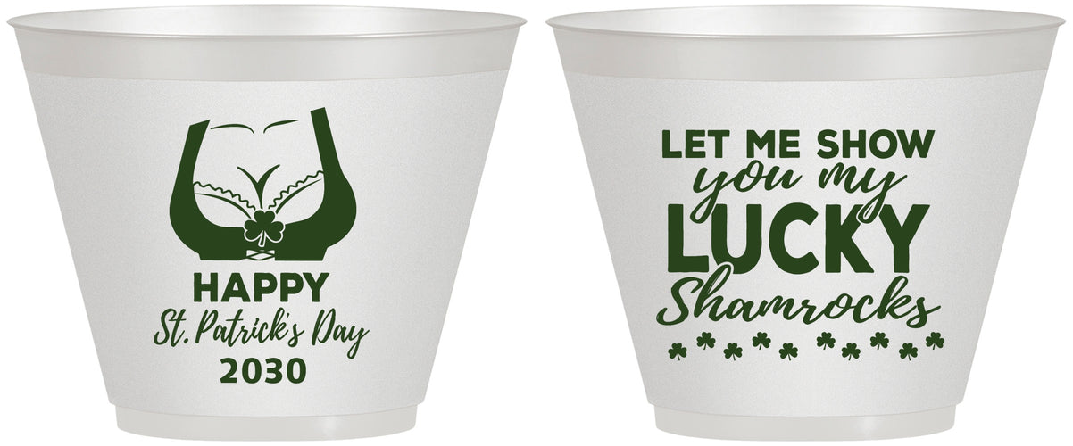Custom St Patricks Day 9 oz Wine Frosted Cups - Shamrocks | 200015