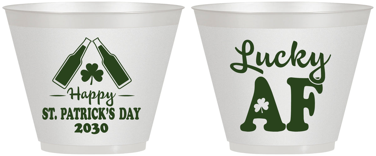 Custom St Patricks Day 9 oz Wine Frosted Cups - Lucky Af | 200017