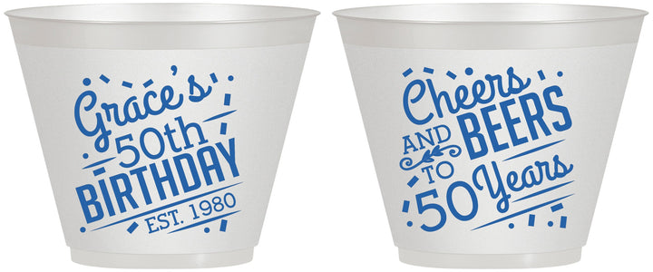 Custom Birthday 9 oz Wine Frosted Cups - Cheers Beers To 50 Years | 20003