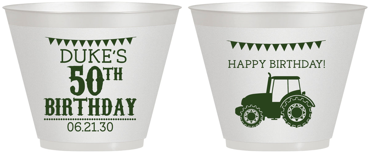 Custom Birthday 9 oz Wine Frosted Cups - 50th Tractor | 20005
