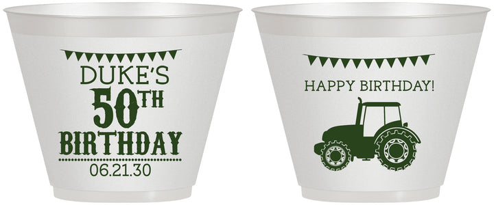 Custom Birthday 9 oz Wine Frosted Cups - 50th Tractor | 20005