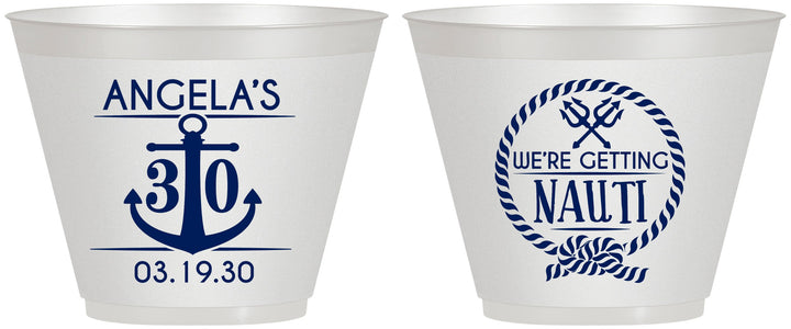 Custom Birthday 9 oz Wine Frosted Cups - 30th Nautical | 20010