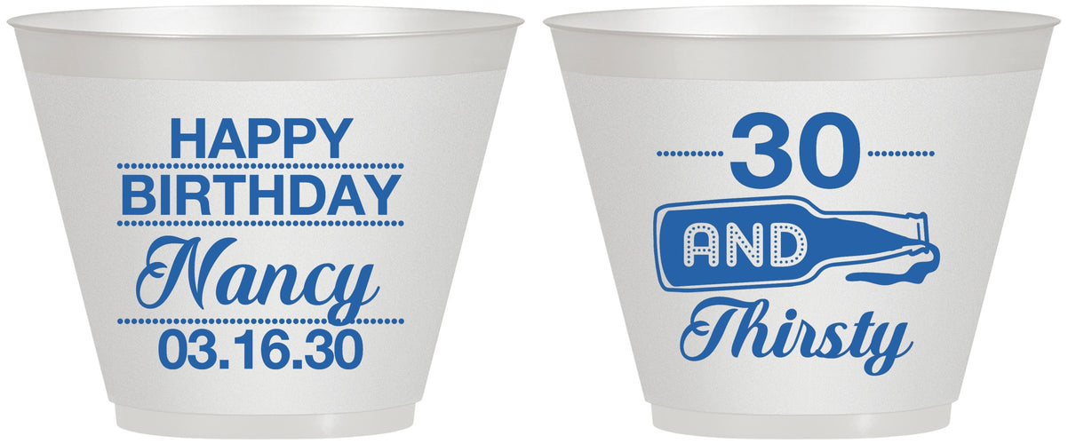 Custom Birthday 9 oz Wine Frosted Cups - 30 And Thirsty | 20014
