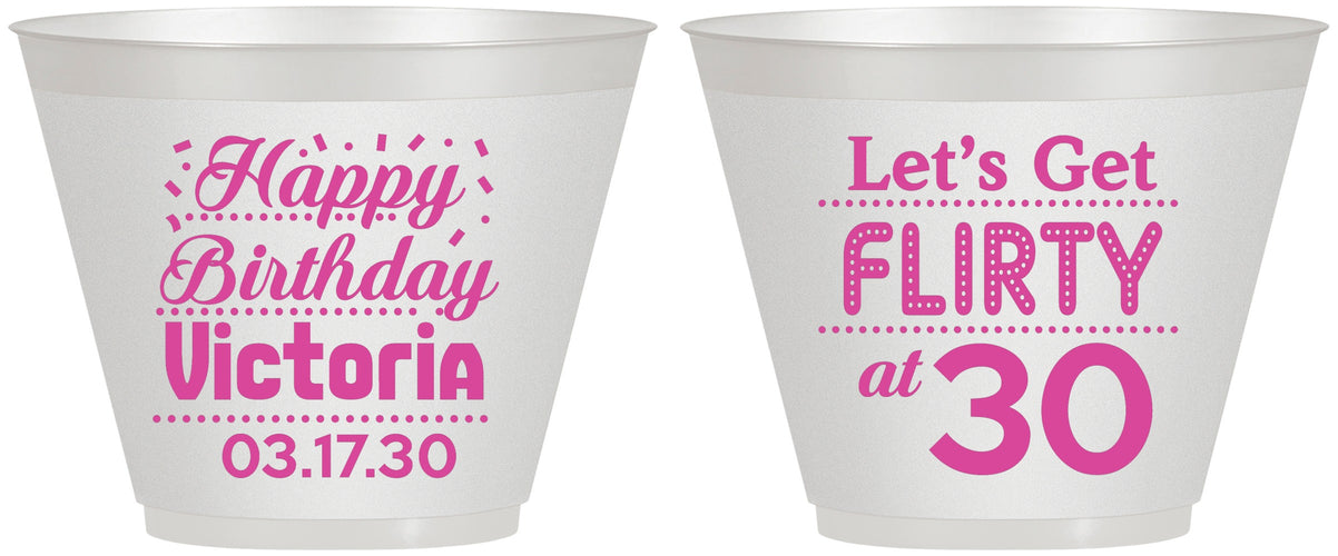 Custom Birthday 9 oz Wine Frosted Cups - Flirty At 30 | 20015