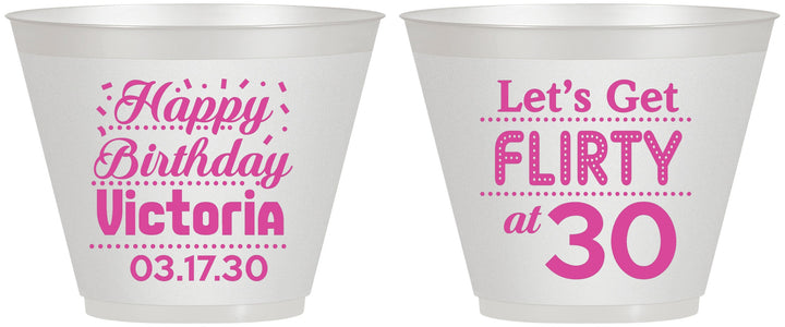 Custom Birthday 9 oz Wine Frosted Cups - Flirty At 30 | 20015