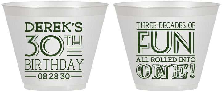 Custom Birthday 9 oz Wine Frosted Cups - 30th Three Decades Of Fun | 20020